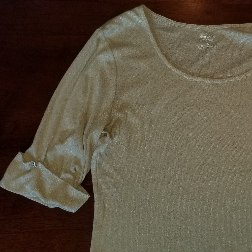 Dressbarn Gold Metallic Stretchy 3/4 Tunic Top